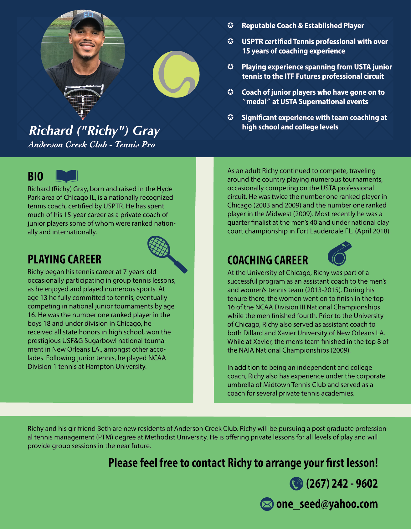 Pro Tennis Player Richard Richy Gray Resume