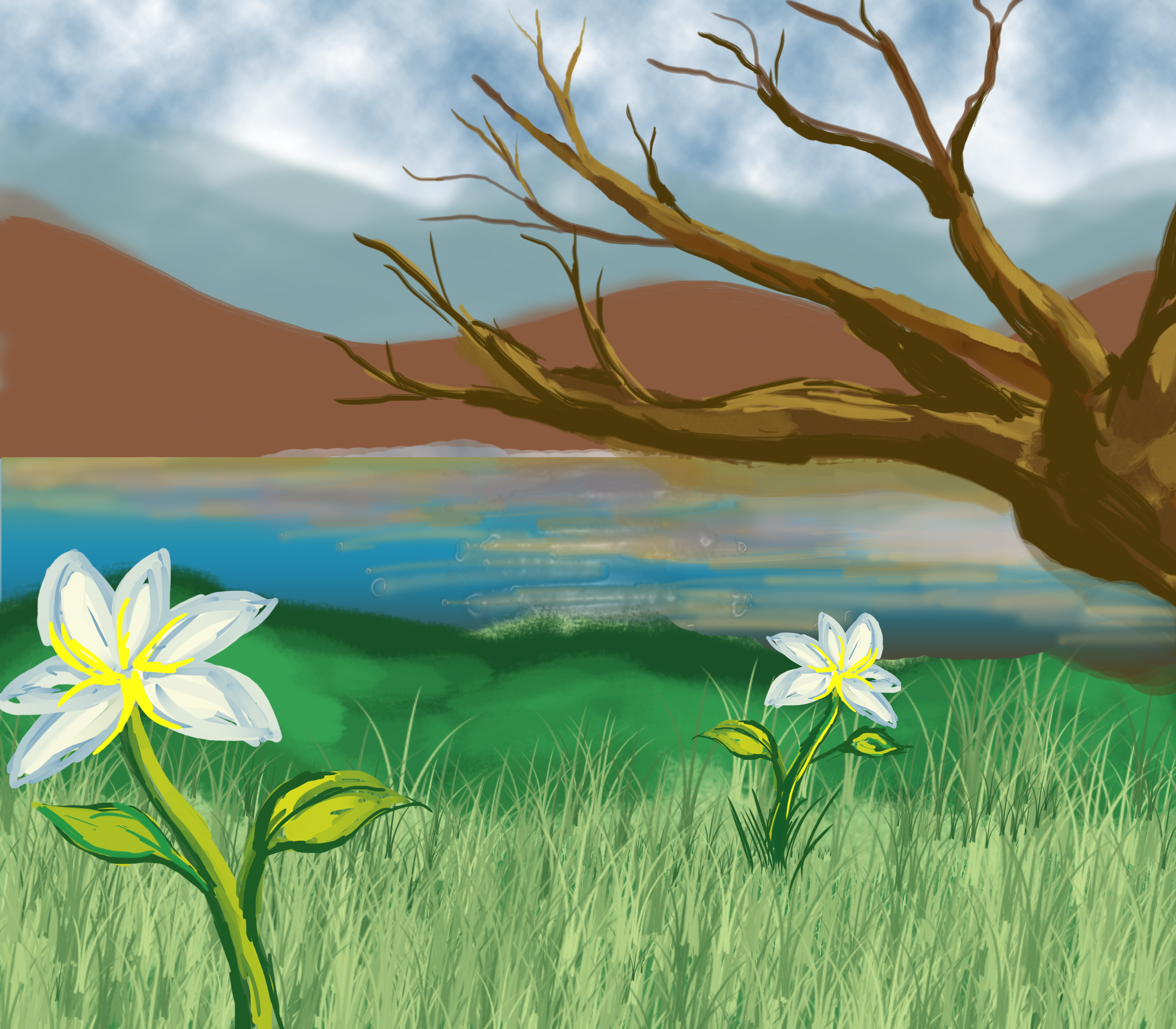 Tree and flowers landscape